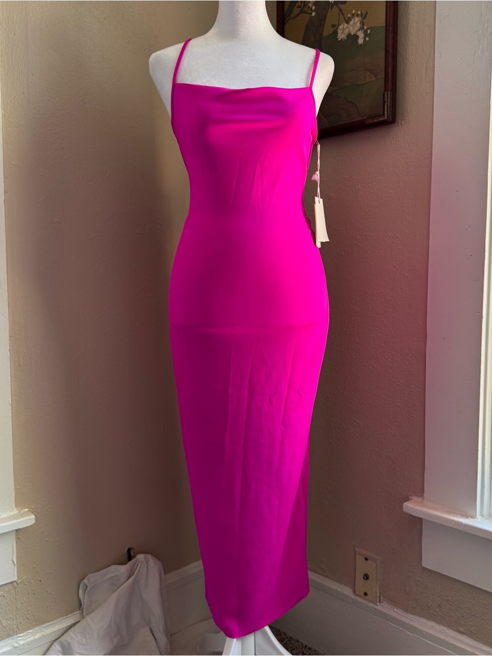 Good American Fuchsia Square-Neck Maxi Slip Dress